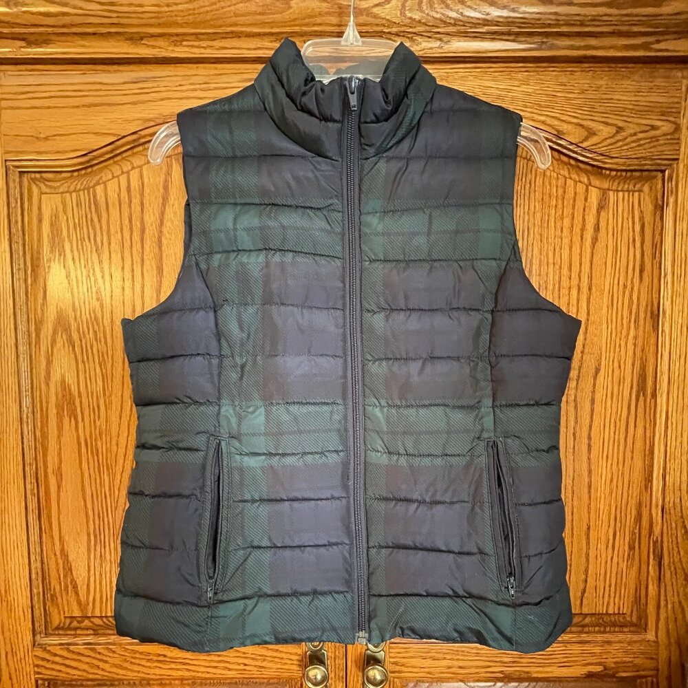 Colebrook Quilted Vest Women's Medium Tartan Plaid Dark Navy and Green